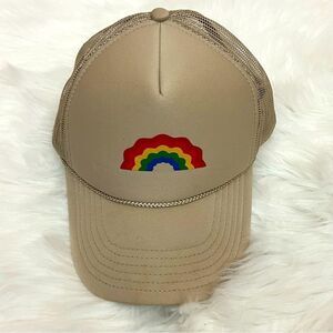 Otto Collection Minimalistic Tan SnapBack Mesh Trucker Hat Rainbow Print